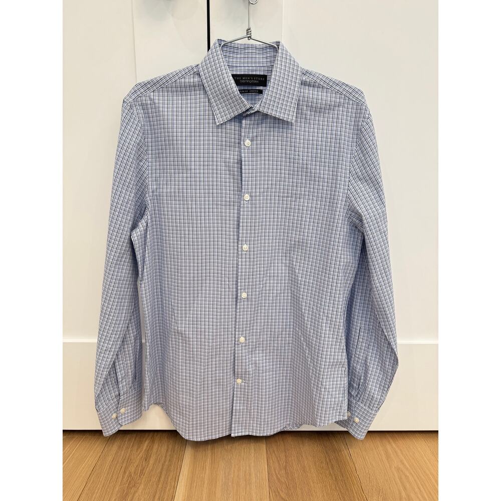 NWOT Bloomingdale’s Mens Slim Stretch Shirt Blue Check Size15 32/33 $108